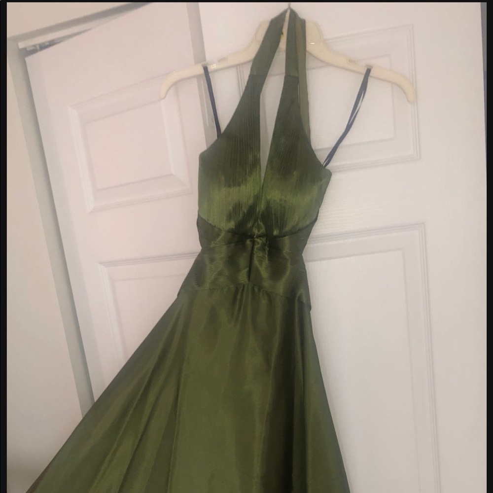 Olive Green Satin Evening Gown (Small)
